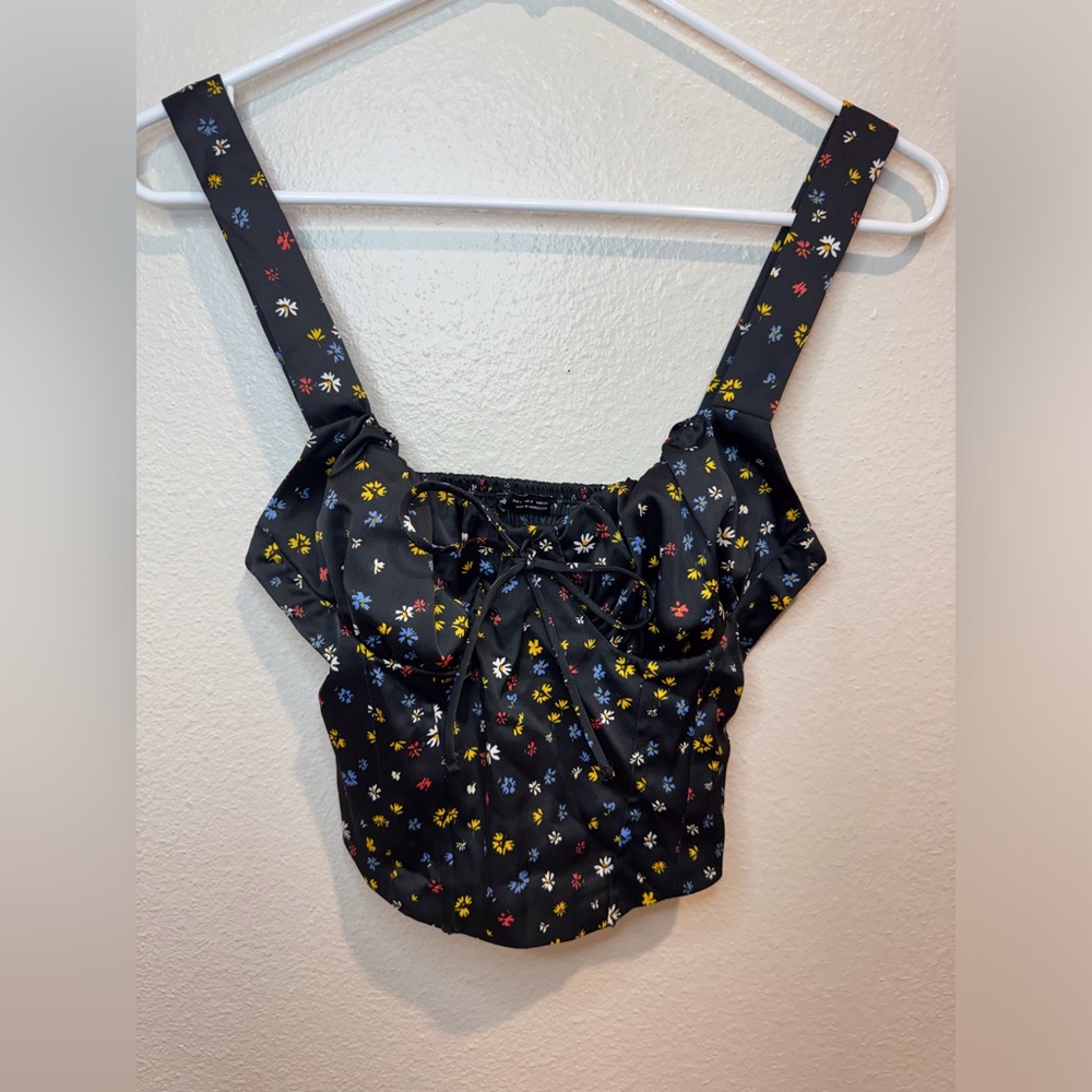 Bershka‎ Women’s Black Floral Corset Top Size S